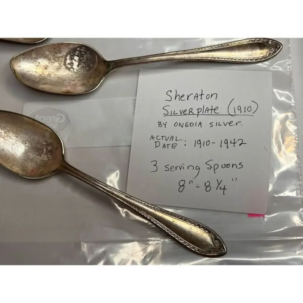 Sheraton Silverplate By Oneida Silver 1910-1942 Silverware 3 Serving Spoons Cpix